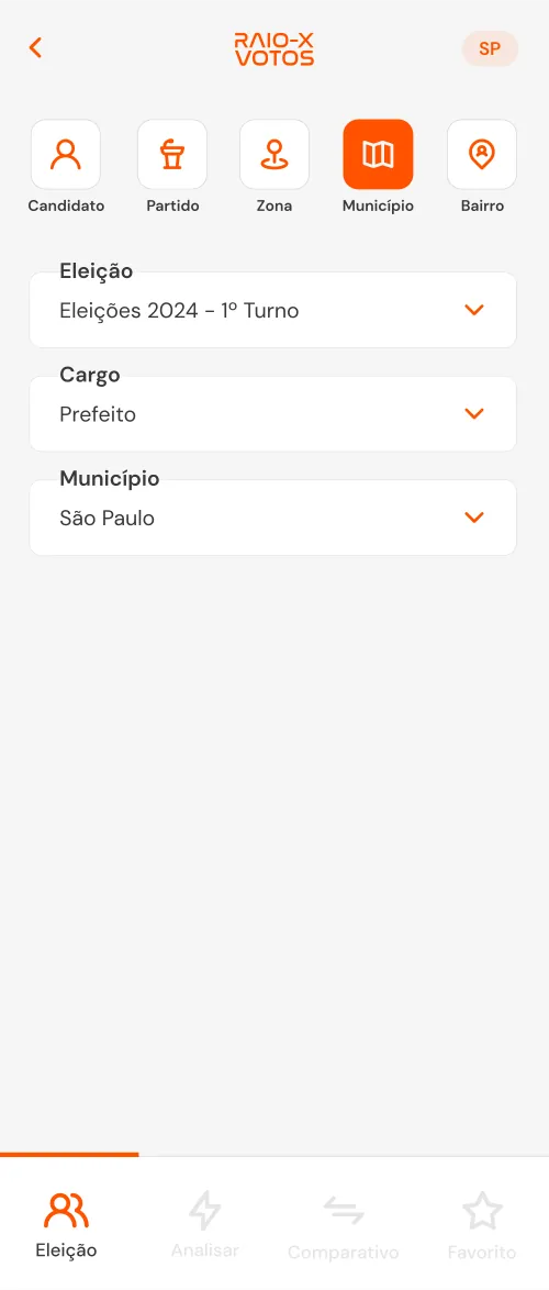 Filtro de consulta: eleição, cargo e município.